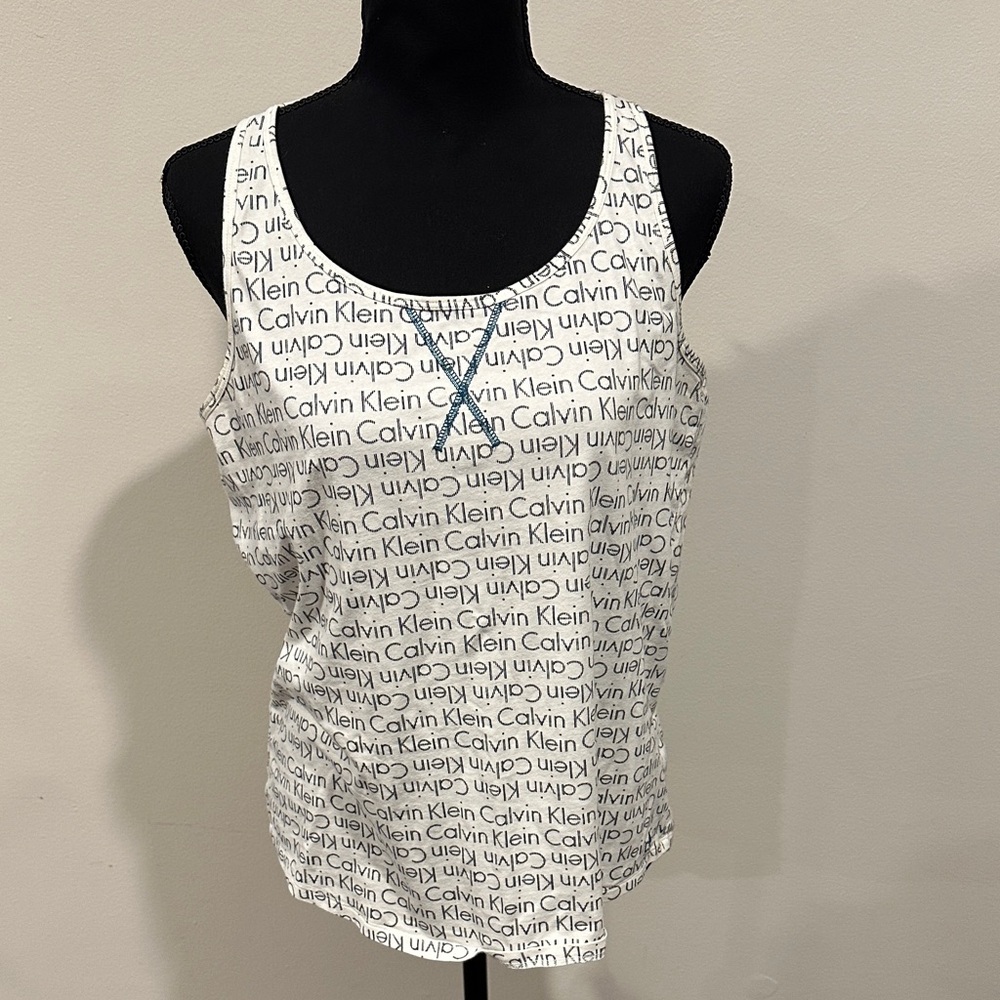 Calvin Klein White and Black Logo Tank Top